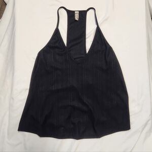 Free People Long Beach Ribbed Swing Tank in Black XS